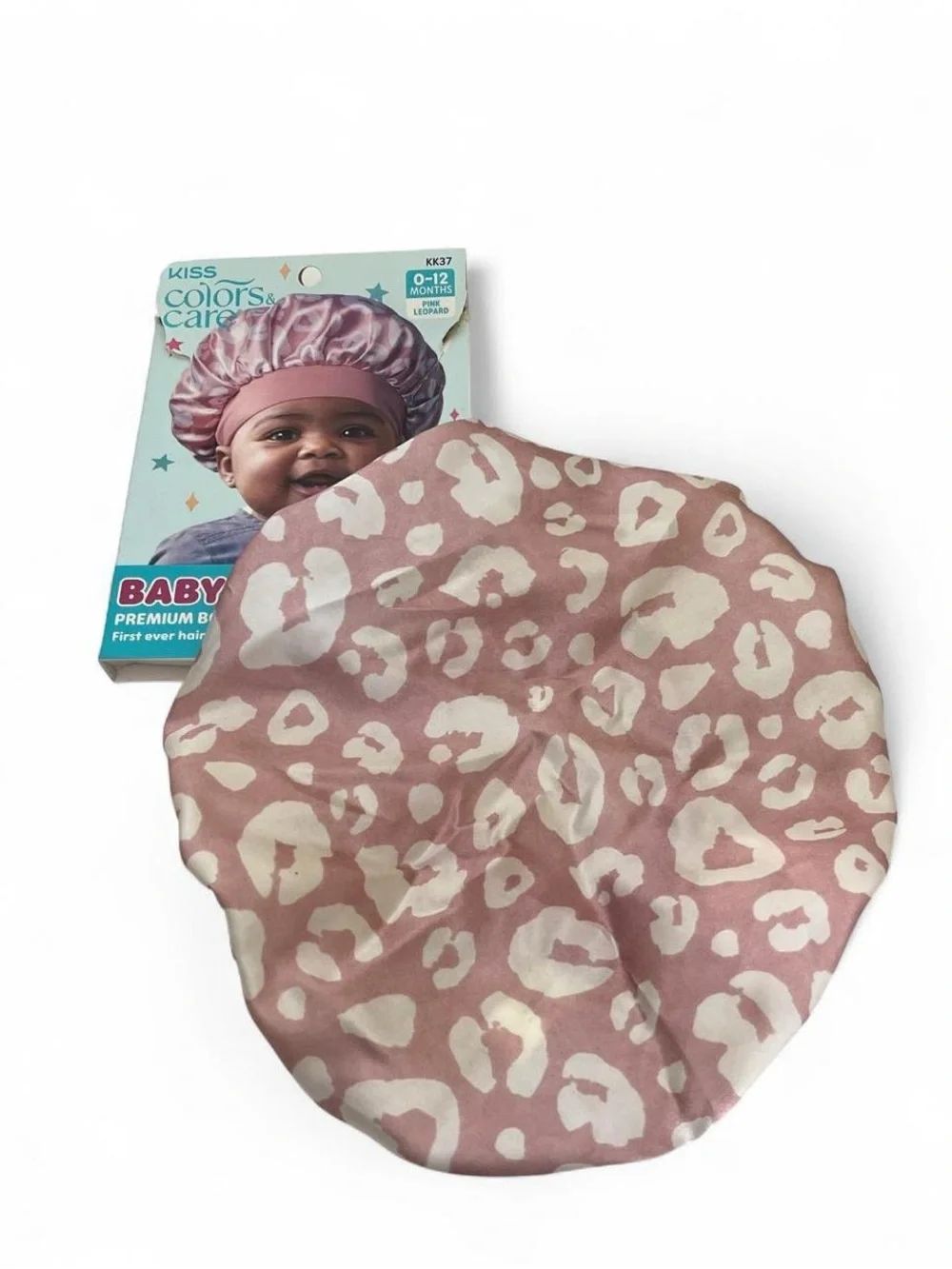 Kiss Colors Cares Premium Satin Bonnet Pink White Leopard Print Baby Girl 0-12M
